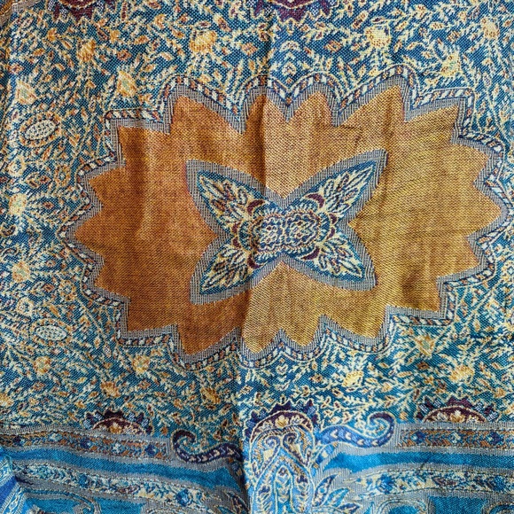 Bohemian Blue Green & Gold Tapestry Shawl - Picture 5 of 12